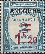Andorra (amministrazione francese) 1931 - serie Cifra in ovale - soprastampati: 1,20 fr su 2 fr