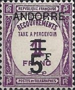 Andorra (amministrazione francese) 1931 - serie Cifra in ovale - soprastampati: 5 fr su 1 fr