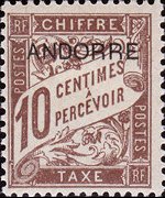 Andorra (amministrazione francese) 1931 - serie Cifra in un cartiglio - soprastampati: 10 c
