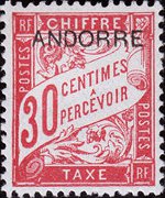 Andorra (amministrazione francese) 1931 - serie Cifra in un cartiglio - soprastampati: 30 c