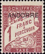 Andorra (amministrazione francese) 1931 - serie Cifra in un cartiglio - soprastampati: 1 fr