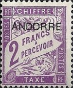 Andorra (amministrazione francese) 1931 - serie Cifra in un cartiglio - soprastampati: 2 fr