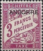 Andorra (amministrazione francese) 1931 - serie Cifra in un cartiglio - soprastampati: 3 fr