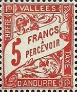 Andorra (amministrazione francese) 1937 - serie Cifra in un cartiglio: 5 fr