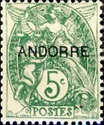 Andorra (amministrazione francese) 1931 - serie Francobolli francesi soprastampati: 5 c