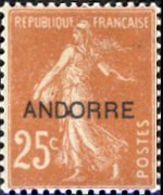 Andorra (amministrazione francese) 1931 - serie Francobolli francesi soprastampati: 25 c