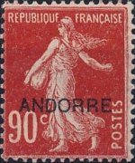 Andorra (amministrazione francese) 1931 - serie Francobolli francesi soprastampati: 90 c