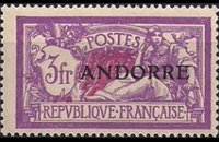 Andorra (French admin) 1931 - set French stamps overprinted: 3 fr