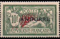 Andorra (French admin) 1931 - set French stamps overprinted: 10 fr