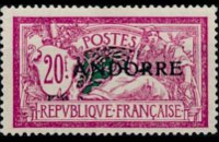 Andorra (French admin) 1931 - set French stamps overprinted: 20 fr