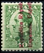 Spain 1931 - set King Alfonso XIII overprinted: 10 c