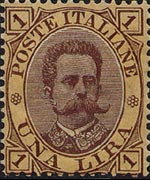 Italia 1889 - serie Stemma o effigie di Umberto I: 1 L