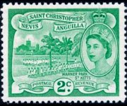 Saint Kitts and Nevis 1954 - set Queen Elisabeth II and views: 2 c