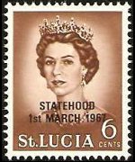 Saint Lucia 1967 - set Queen Elisabeth II and landscapes - overprinted: 6 c