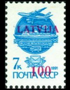 Latvia 1991 - set Russian stamps overprinted: 100 k su 7 k