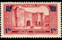 Marocco 1923 - serie Monumenti: 1 fr su 1,40 fr