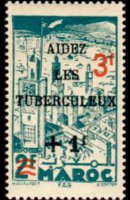 Marocco 1945 - serie Paesaggi e monumenti: 3 fr + 1 fr su 2 fr