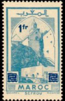 Marocco 1945 - serie Paesaggi e monumenti: 1 fr su 1,30 fr