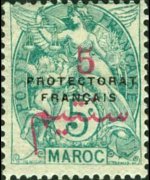 Marocco 1914 - serie Allegorie - soprastampati: 5 c su 5 c
