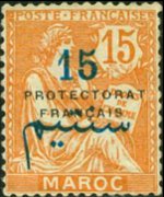 Marocco 1914 - serie Allegorie - soprastampati: 15 c su 15 c