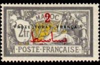 Marocco 1914 - serie Allegorie - soprastampati: 2 ptas su 2 fr
