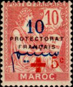 Marocco 1914 - serie Allegorie - soprastampati pro Croce Rossa: 10 c + 5 c su 10 c
