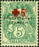 Marocco 1914 - serie Allegorie - soprastampati pro Croce Rossa: 5 c + 5 c