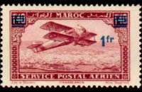 Morocco 1922 - set Biplane over Casablanca: 1 fr su 1,40 fr