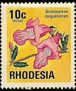 Rhodesia 1974 - serie Antilopi, fiori e farfalle: 10 c