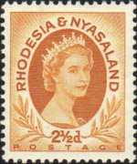 Rhodesia e Nyasaland 1954 - serie Regina Elisabetta II: 2½ p