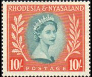 Rhodesia e Nyasaland 1954 - serie Regina Elisabetta II: 10 sh