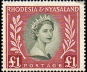 Rhodesia e Nyasaland 1954 - serie Regina Elisabetta II: 1 £
