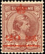 Suriname 1892 - serie Regina Guglielmina: 20 c su 30 c