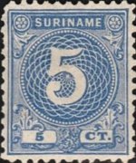 Suriname 1890 - serie Cifra : 5 c