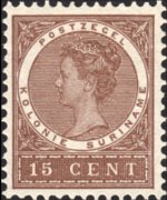 Suriname 1904 - serie Regina Guglielmina: 15 c