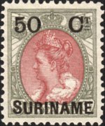 Suriname 1900 - serie Francobolli di Olanda soprastampati: 50 c su 50 c