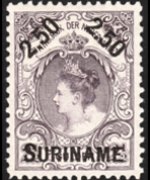 Suriname 1900 - serie Francobolli di Olanda soprastampati: 2,50 g su 2½ g
