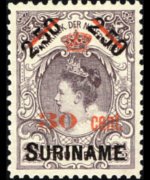 Suriname 1900 - serie Francobolli di Olanda soprastampati: 30 c su 2,50 g su 2½ g