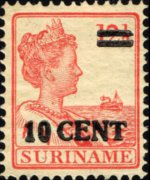 Suriname 1913 - serie Regina Guglielmina: 10 c su 12½ c