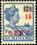 Suriname 1913 - serie Regina Guglielmina: 15 c su 12½ c