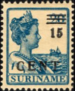 Suriname 1913 - serie Regina Guglielmina: 15 c su 20 c