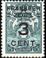 Suriname 1927 - serie Francobolli assicurativi soprastampati: 3 c su 15 c