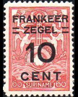 Suriname 1927 - serie Francobolli assicurativi soprastampati: 10 c su 60 c