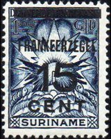 Suriname 1927 - serie Francobolli assicurativi soprastampati: 15 c su ½ g