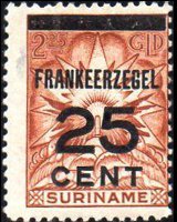 Suriname 1927 - serie Francobolli assicurativi soprastampati: 25 c su 2¼ g