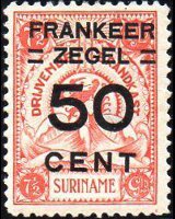 Suriname 1927 - serie Francobolli assicurativi soprastampati: 50 c su 7½ g