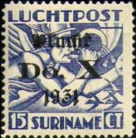 Suriname 1931 - serie Mercurio - soprastampati: 15 c