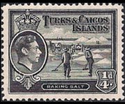 Turks e Caicos 1938 - serie Re Giorgio VI e soggetti vari: ¼ p