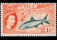 Turks and Caicos Islands 1957 - set Queen Elisabeth II and various subjects: 1½ p