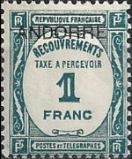 Andorra (amministrazione francese) 1931 - serie Cifra in ovale - soprastampati: 1 fr